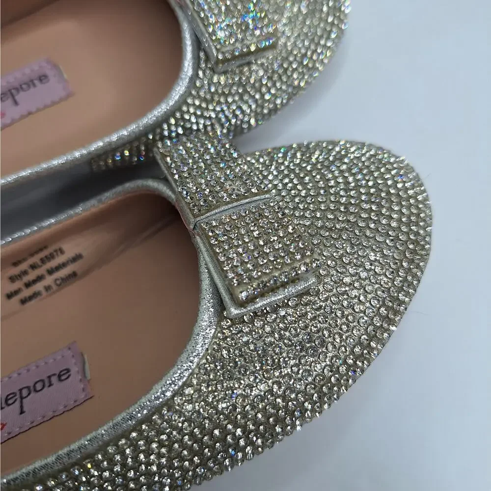 Nanette Lepore Girls Glitter Ballet Flats 2 Party Shoes Bling Rhinestone Bows